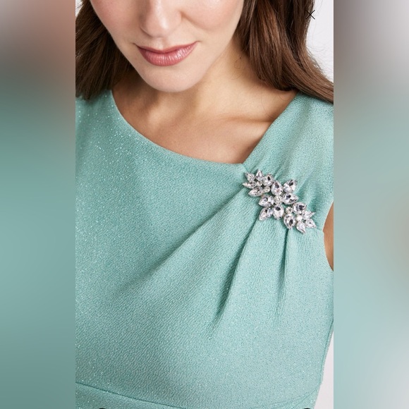 SLNY Brooch Embellished Glitter Knit Dress Prom Party Dress Mint Green - Picture 5 of 8